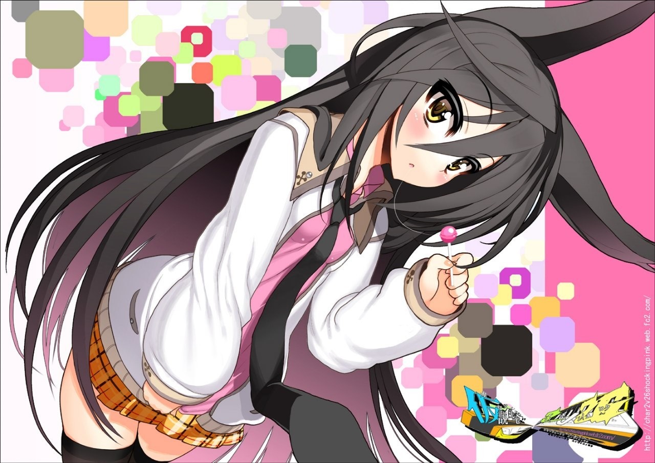 Anime girl with long dark hair holding a lollipop HD Wallpaper