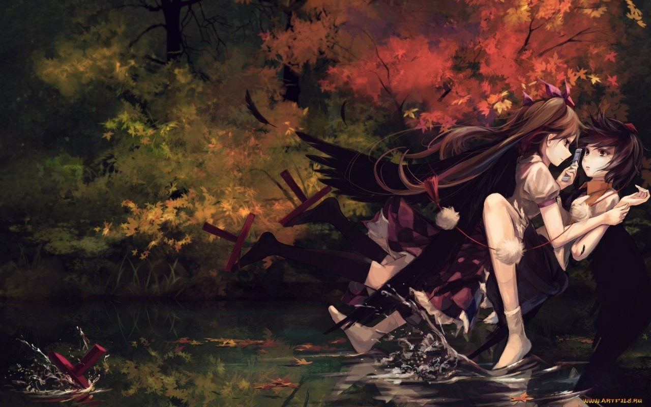 Aya Shameimaru and another girl in autumn HD Wallpaper
