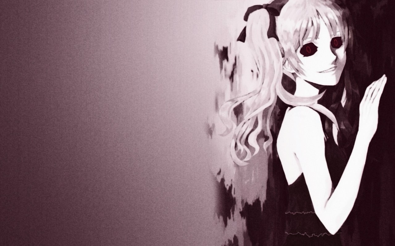 Anime girl with red eyes and black dress HD Wallpaper