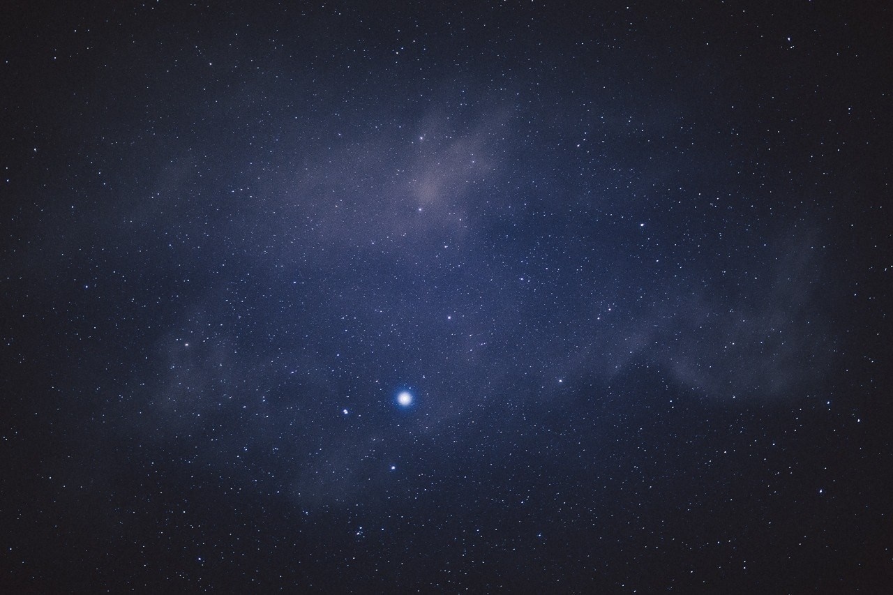 Starry night sky with nebula and bright planet HD Wallpaper