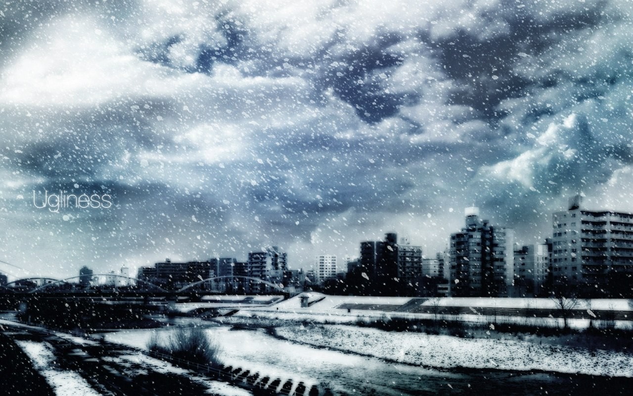 Cityscape during a snowstorm HD Wallpaper