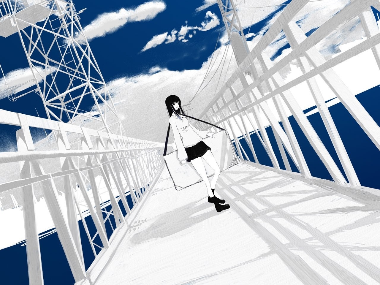 Anime girl on a bridge HD Wallpaper