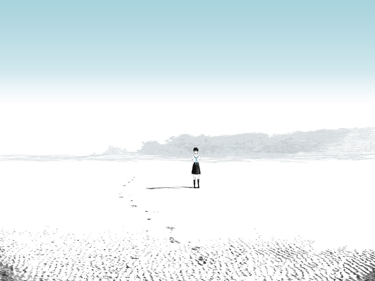 Girl in uniform standing on a sandy shore HD Wallpaper