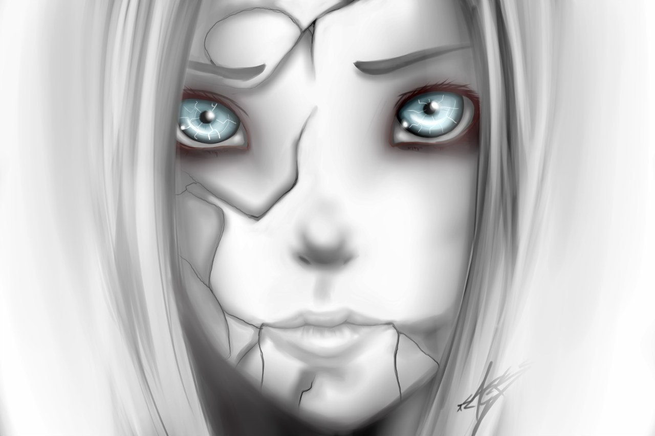 Cracked doll face with blue eyes HD Wallpaper