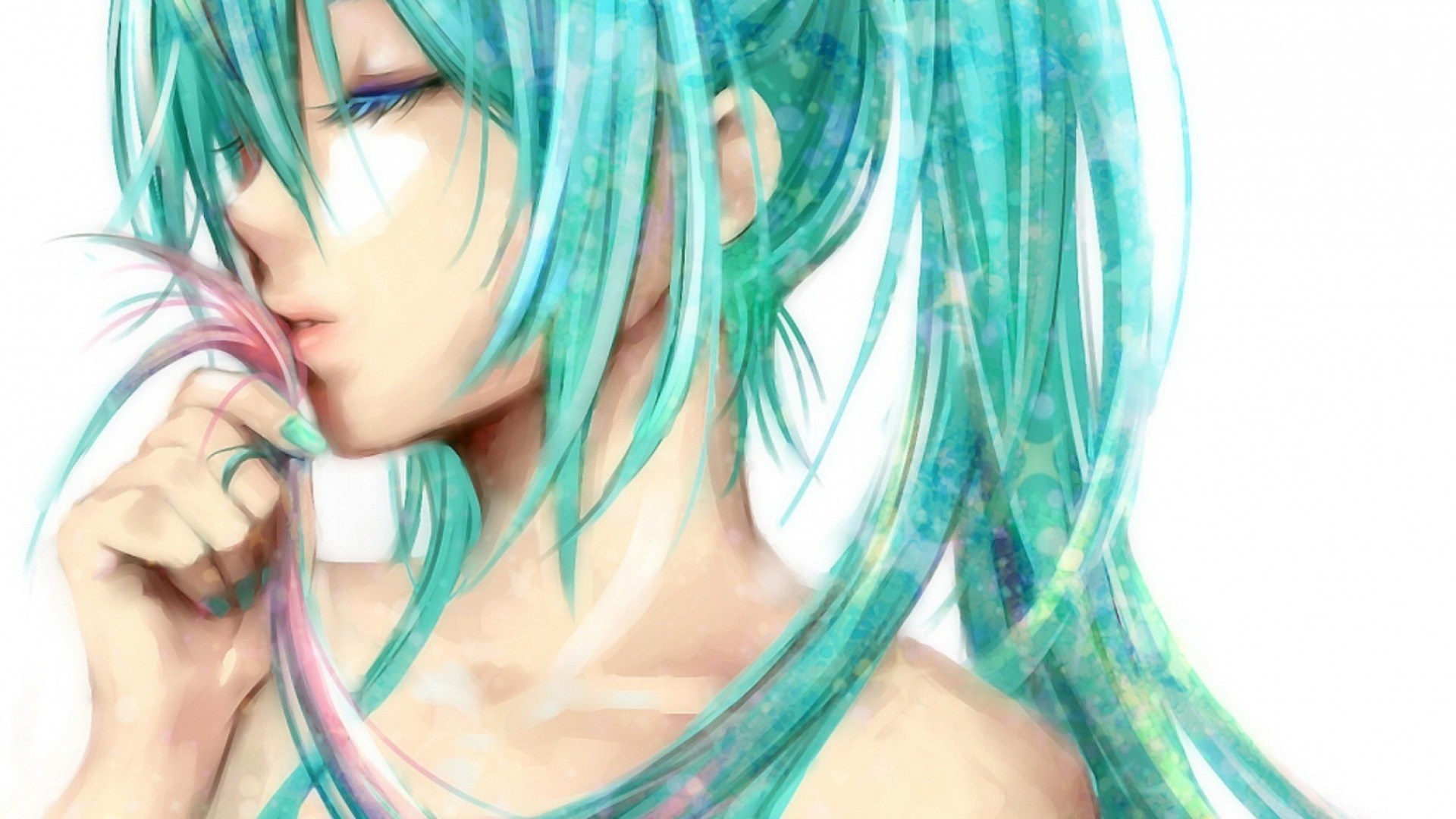 Anime girl with long teal hair HD Wallpaper