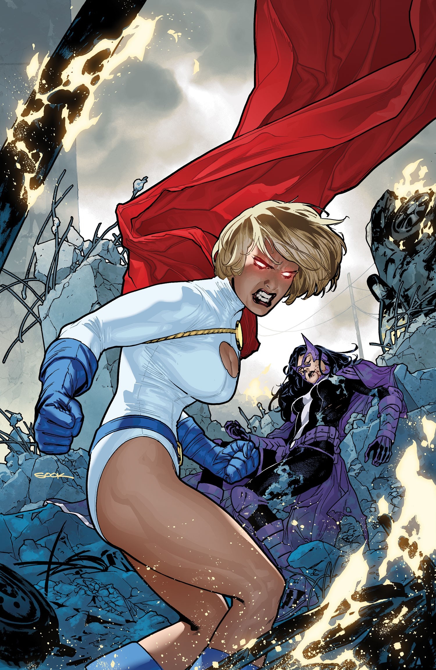 Power Girl and Huntress in a comic book panel HD Wallpaper