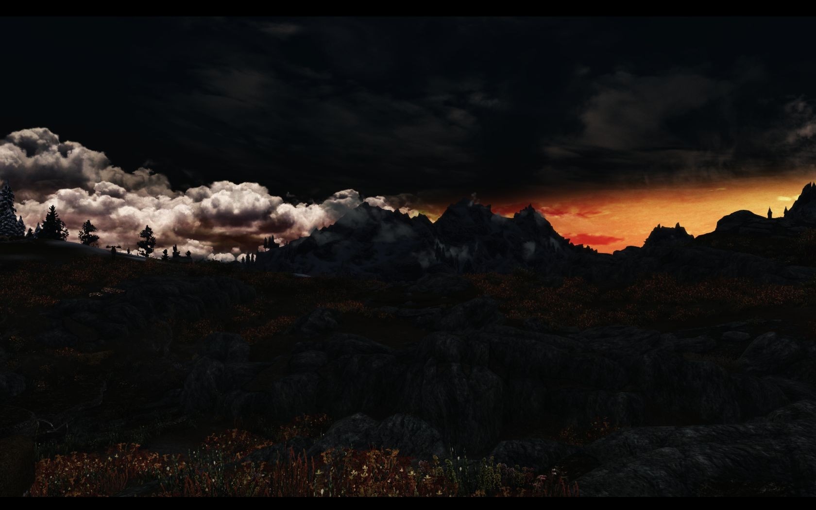 The Elder Scrolls V Skyrim ENB sunset over mountains HD Wallpaper