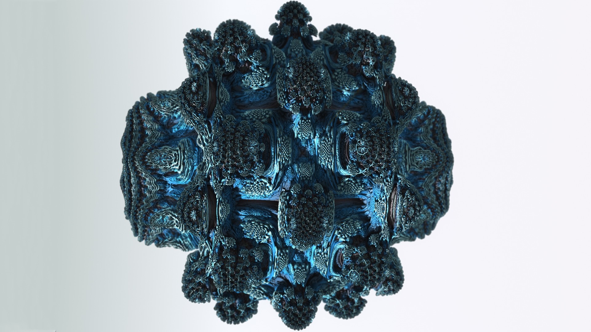 Abstract fractal sculpture with blue and black metallic texture HD Wallpaper