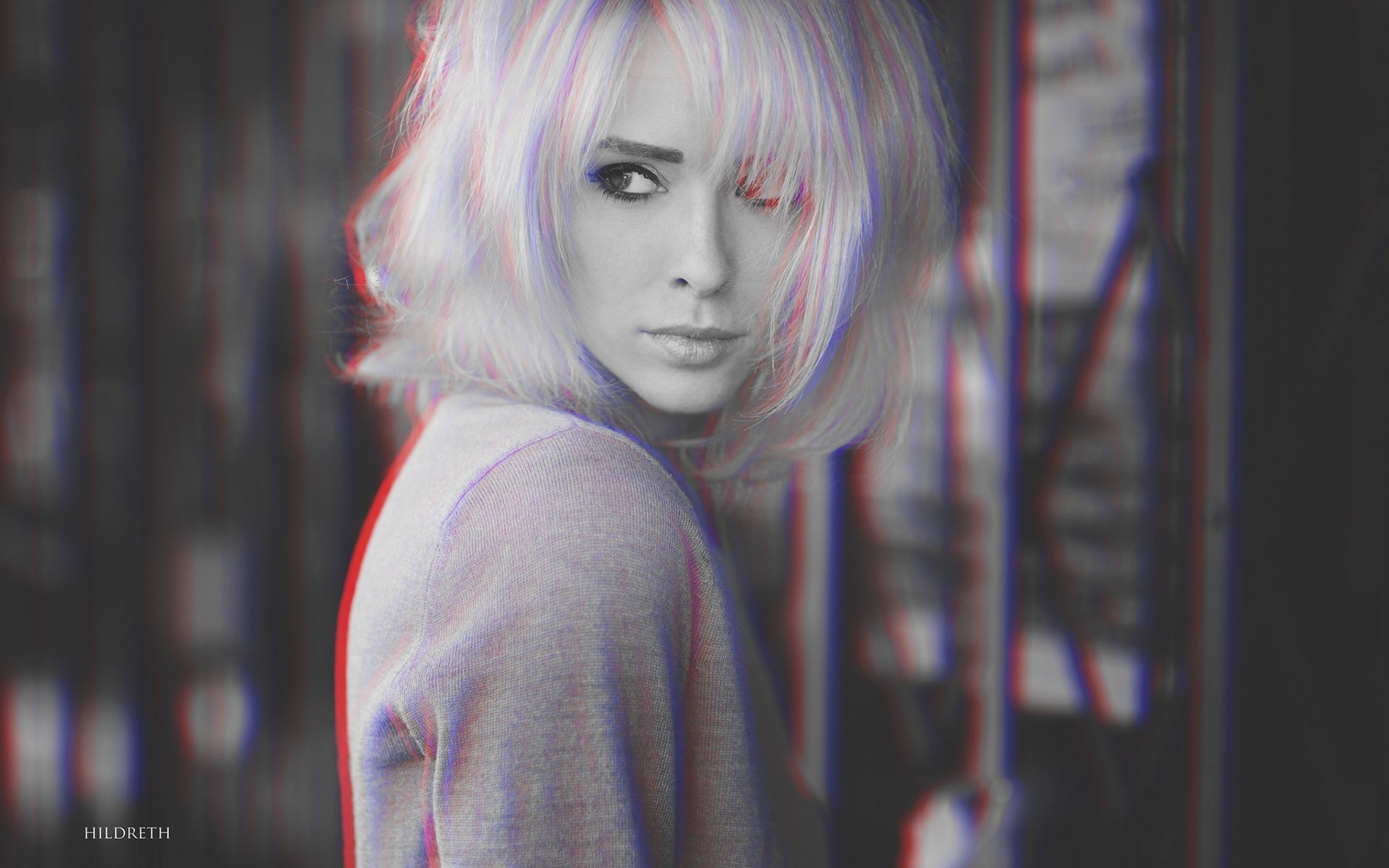 Woman with blonde hair in anaglyph 3D effect HD Wallpaper