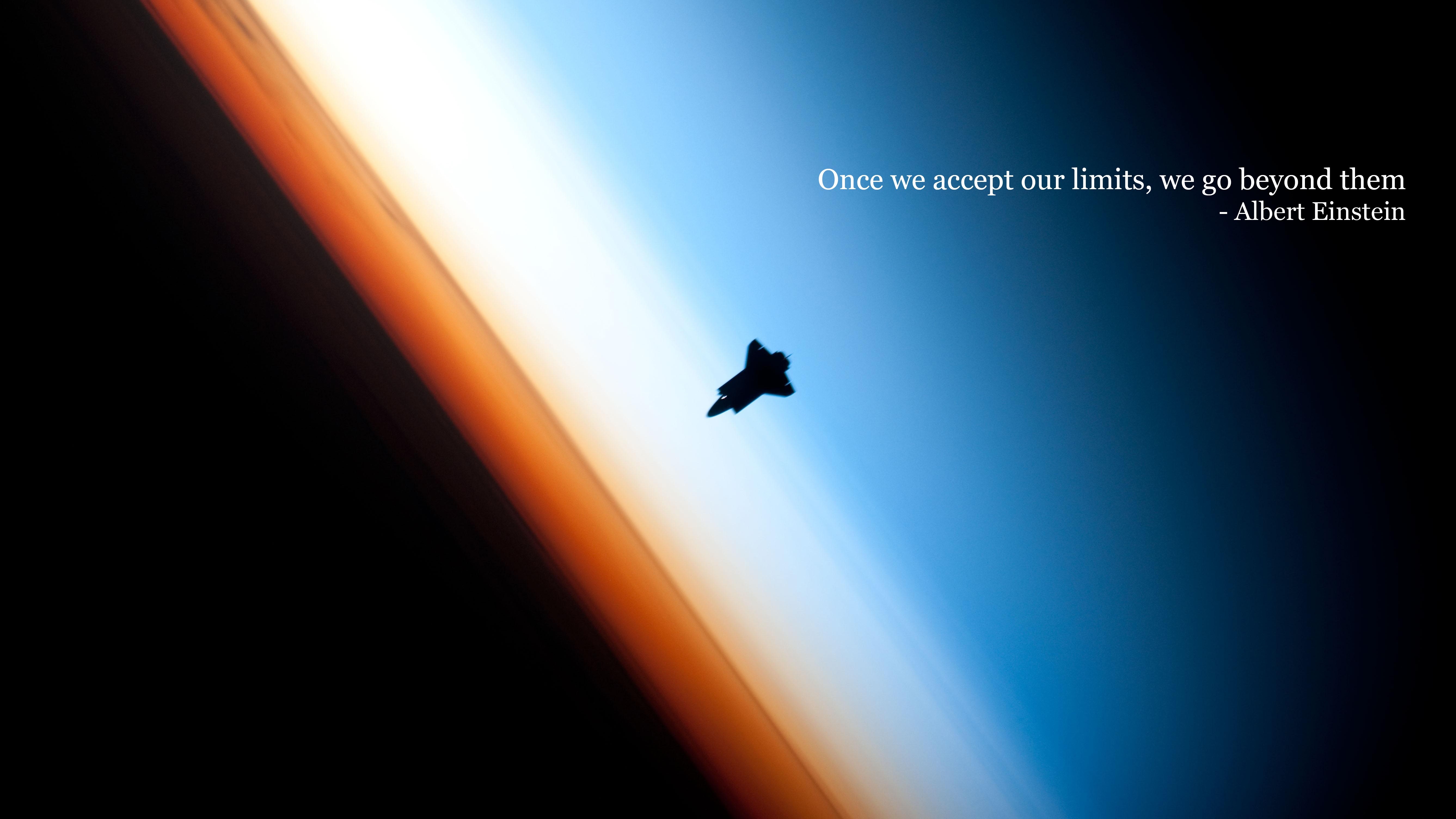 Space Shuttle Orbiting Earth with Quote HD Wallpaper