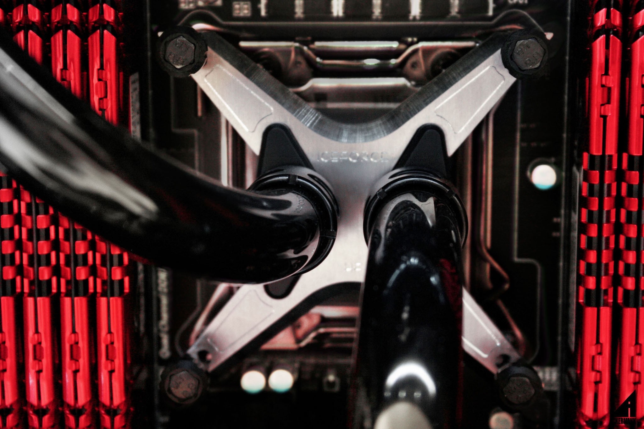 Computer water cooling system with red RAM HD Wallpaper
