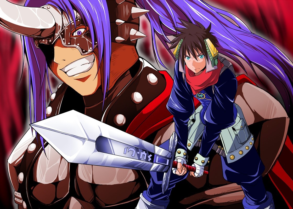 Anime characters with swords and purple hair HD Wallpaper
