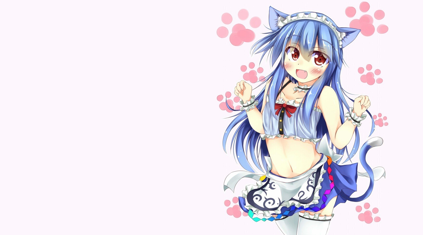 Anime girl with blue hair and cat ears in maid outfit HD Wallpaper