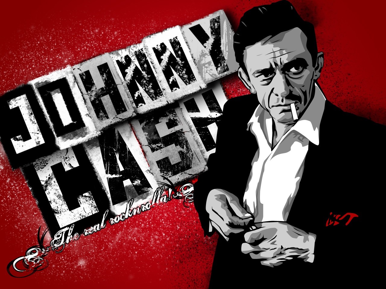 Johnny Cash illustration with text HD Wallpaper