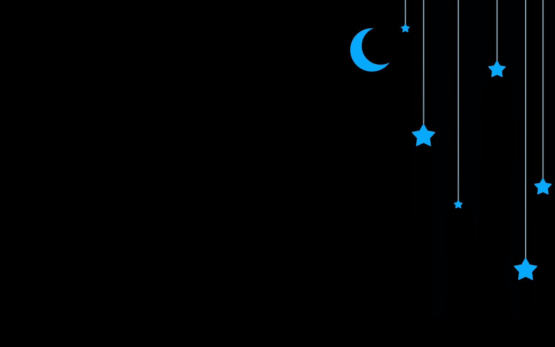 Minimalist blue moon and stars on black background HD Wallpaper
