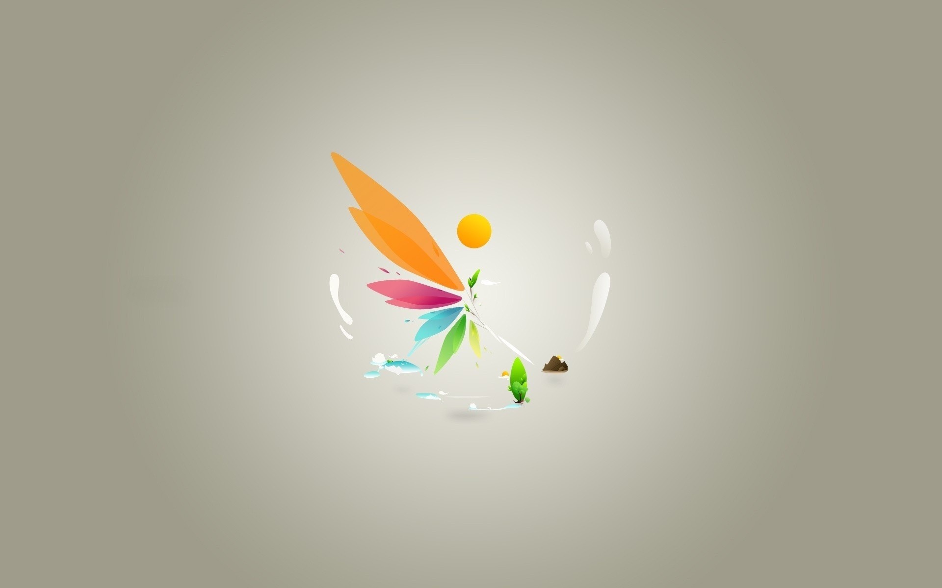Abstract colorful dragonfly with sun and nature elements HD Wallpaper