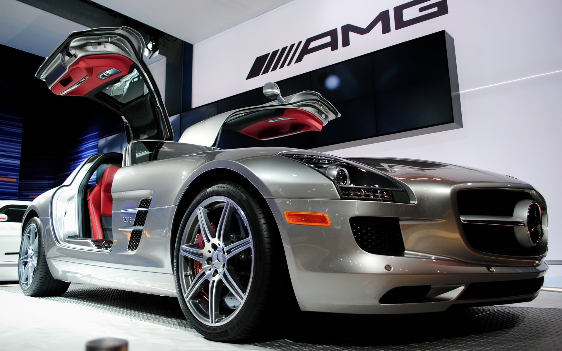 Silver Mercedes-Benz SLS AMG with Gullwing Doors HD Wallpaper