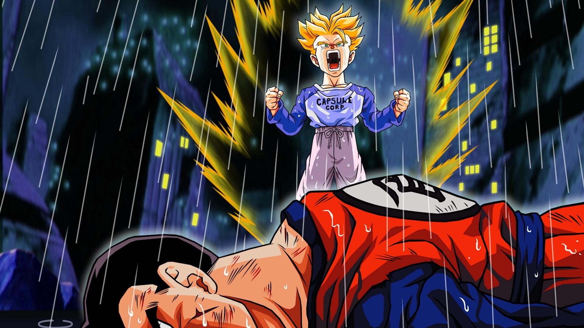Trunks from Dragon Ball Z enraged over fallen Goku HD Wallpaper