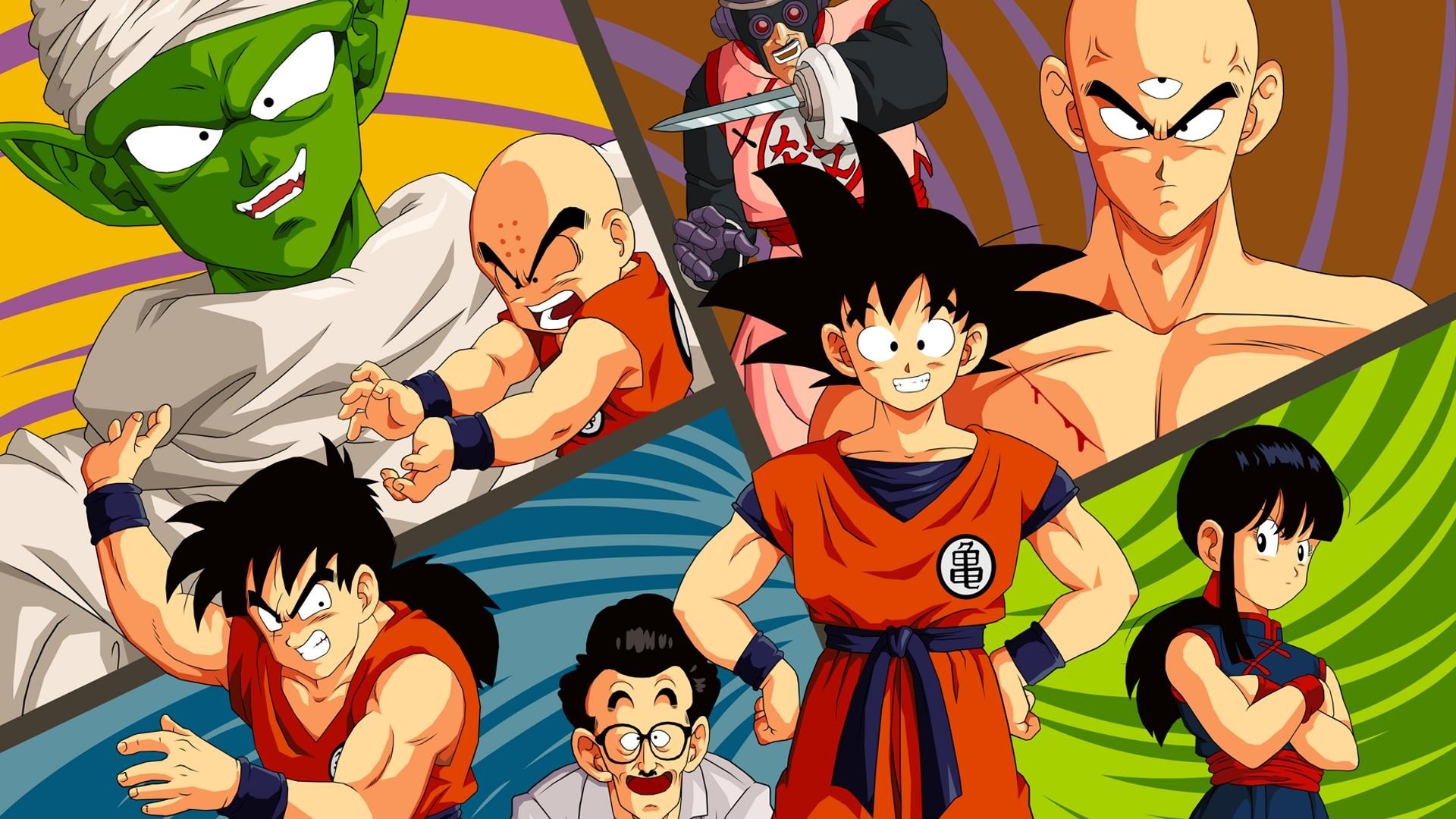 Dragon Ball Z characters: Goku, Piccolo, Krillin, Yamcha, Tien Shinhan, Chi-Chi HD Wallpaper