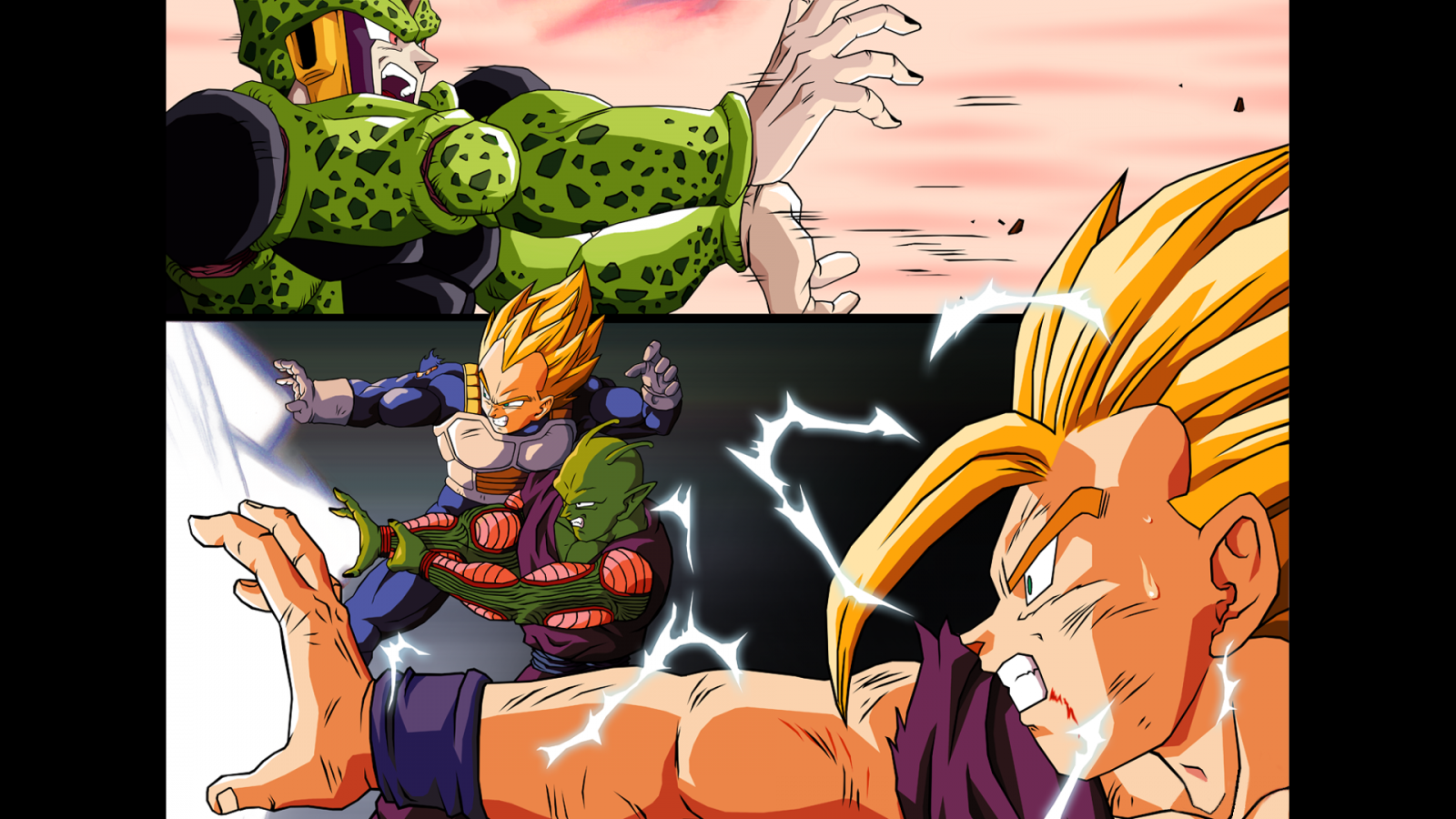 Cell, Vegeta, Piccolo, and Gohan from Dragon Ball Z HD Wallpaper
