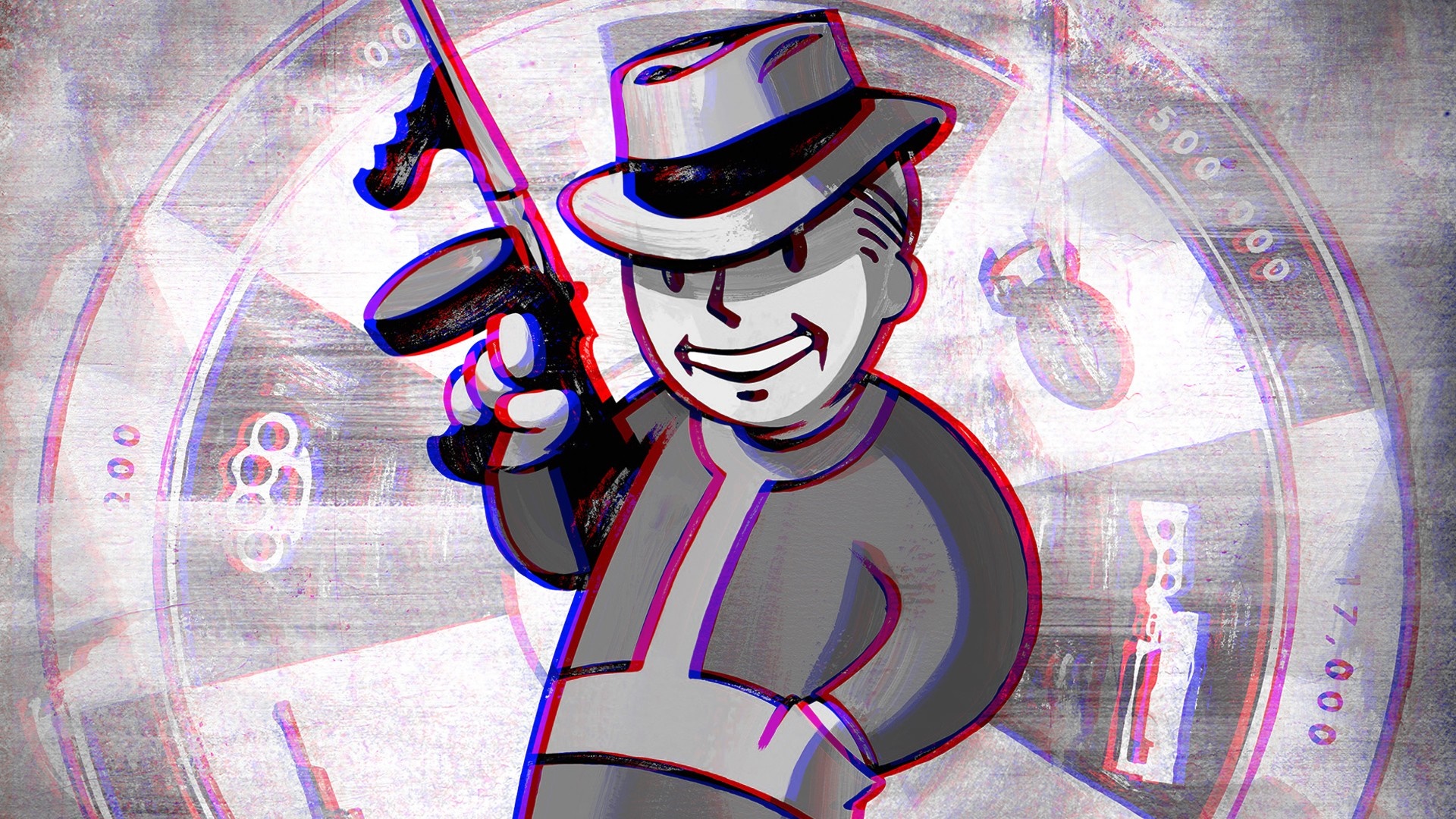 Vault Boy from Fallout 3 holding a Tommy Gun HD Wallpaper