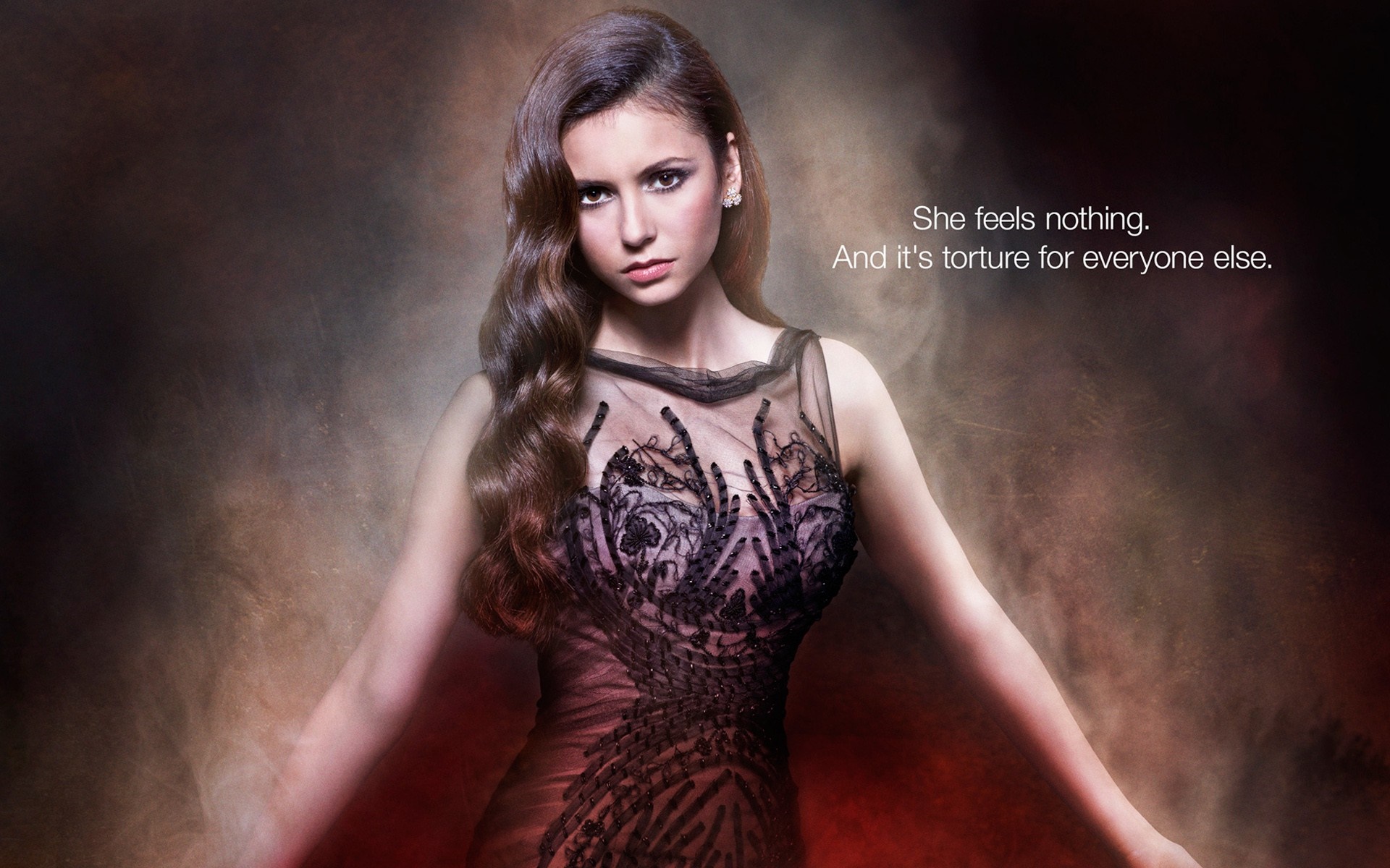 Nina Dobrev in a black lace gown photo shoot HD Wallpaper
