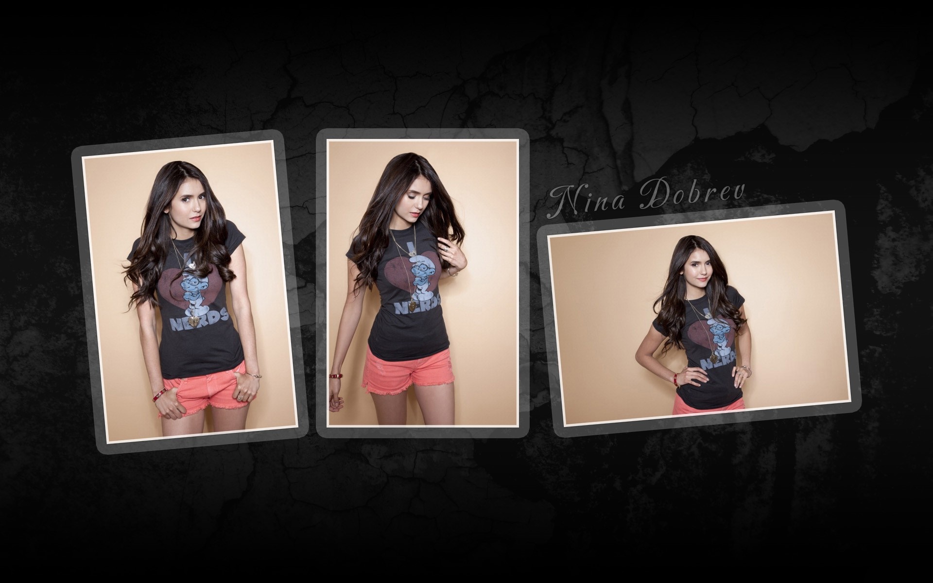 Nina Dobrev Posing in a T-shirt and Shorts HD Wallpaper