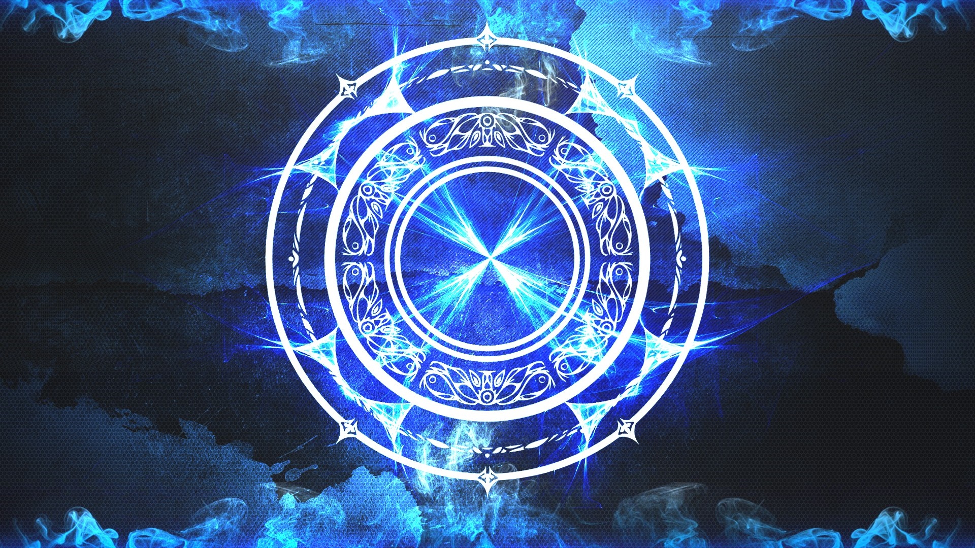 Blue fractal circle with glowing light effects HD Wallpaper
