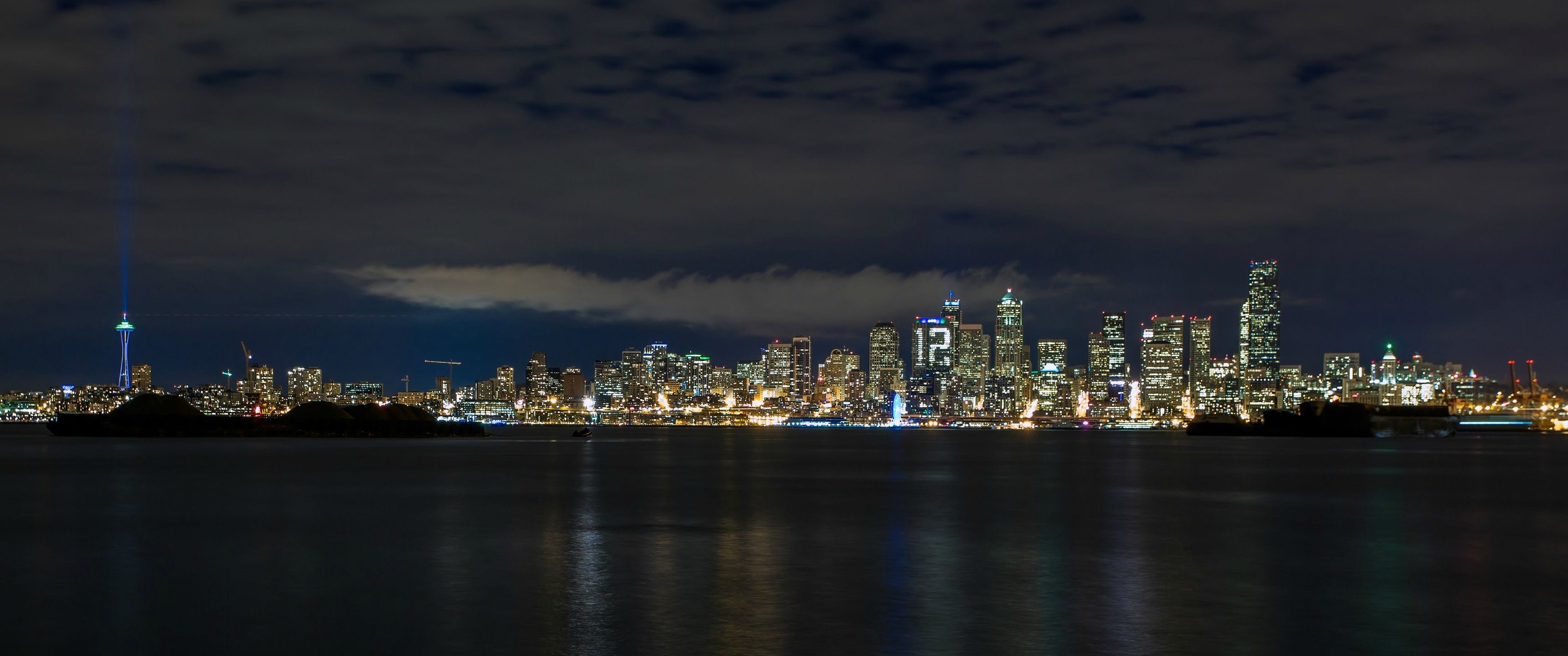 Seattle skyline at night with Space Needle HD Wallpaper