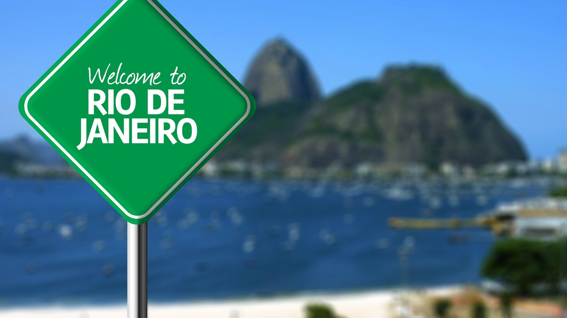 Welcome to Rio de Janeiro sign with Sugarloaf Mountain HD Wallpaper
