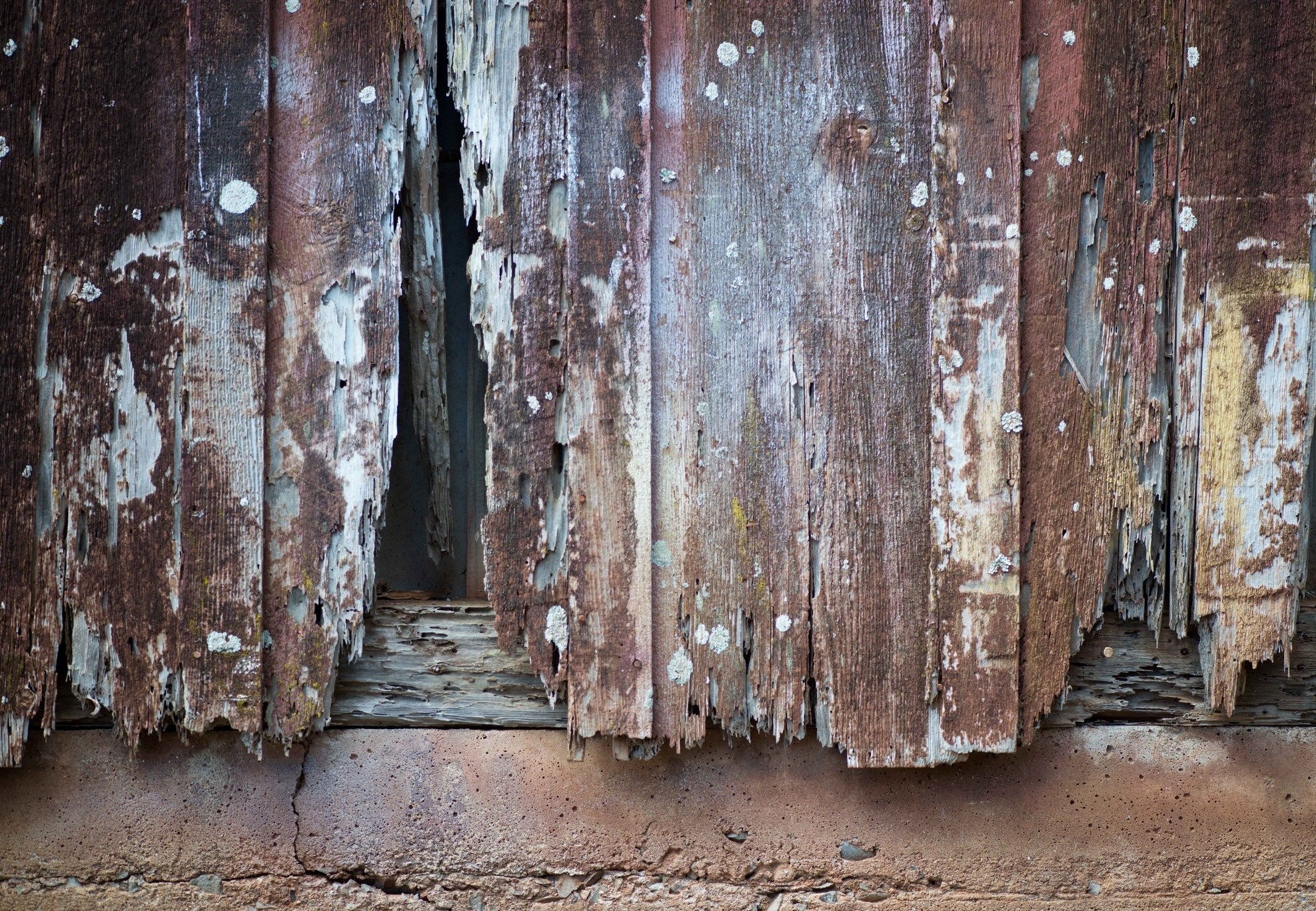 Weathered and decaying wooden planks on a concrete base HD Wallpaper