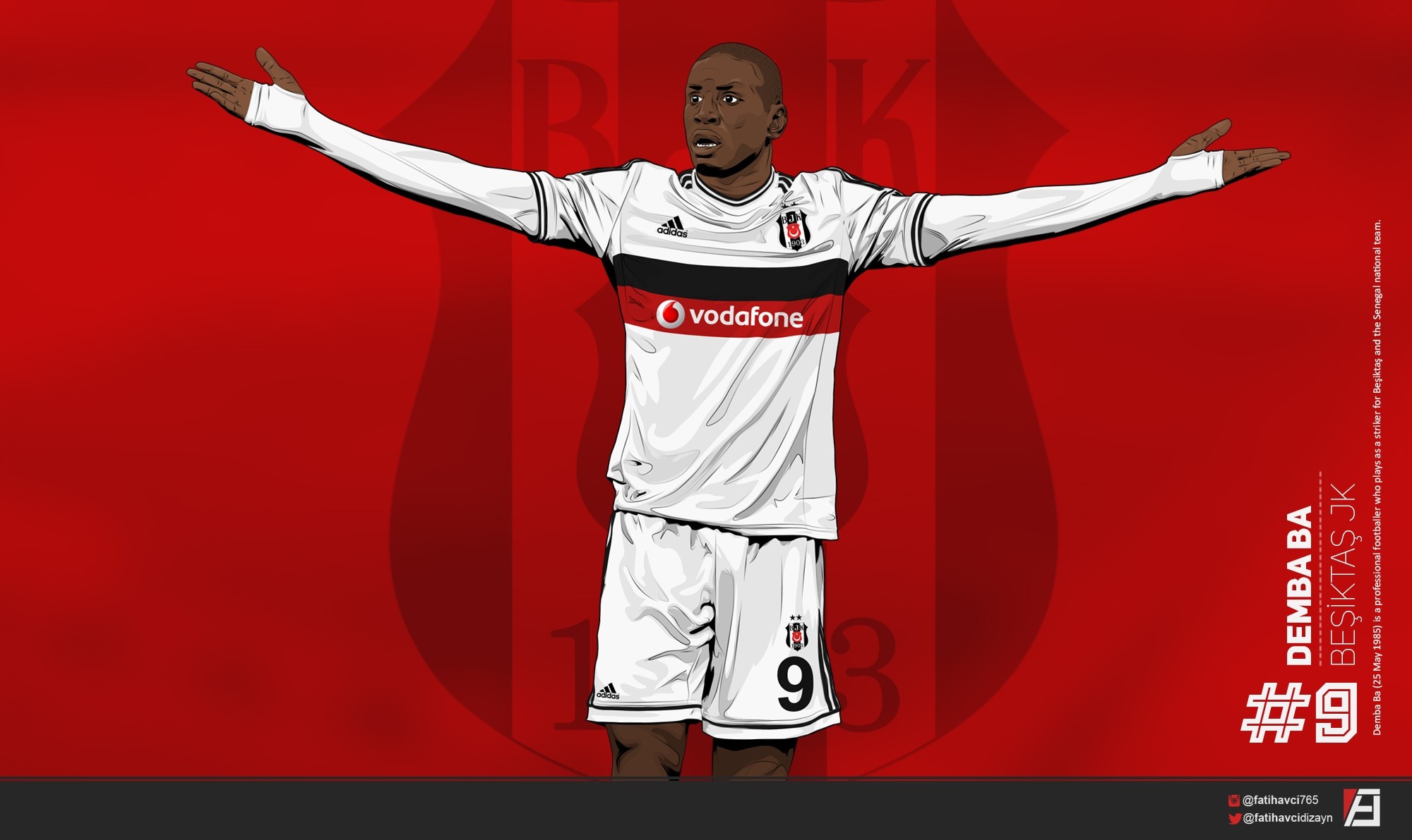 Demba Ba Besiktas JK Football Player Illustration HD Wallpaper