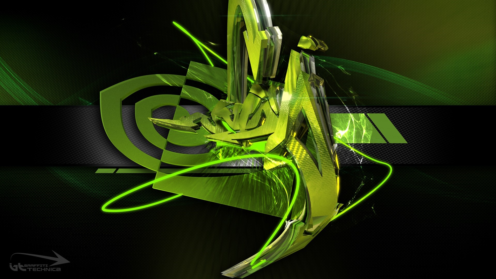 Nvidia logo with abstract green 3D design HD Wallpaper