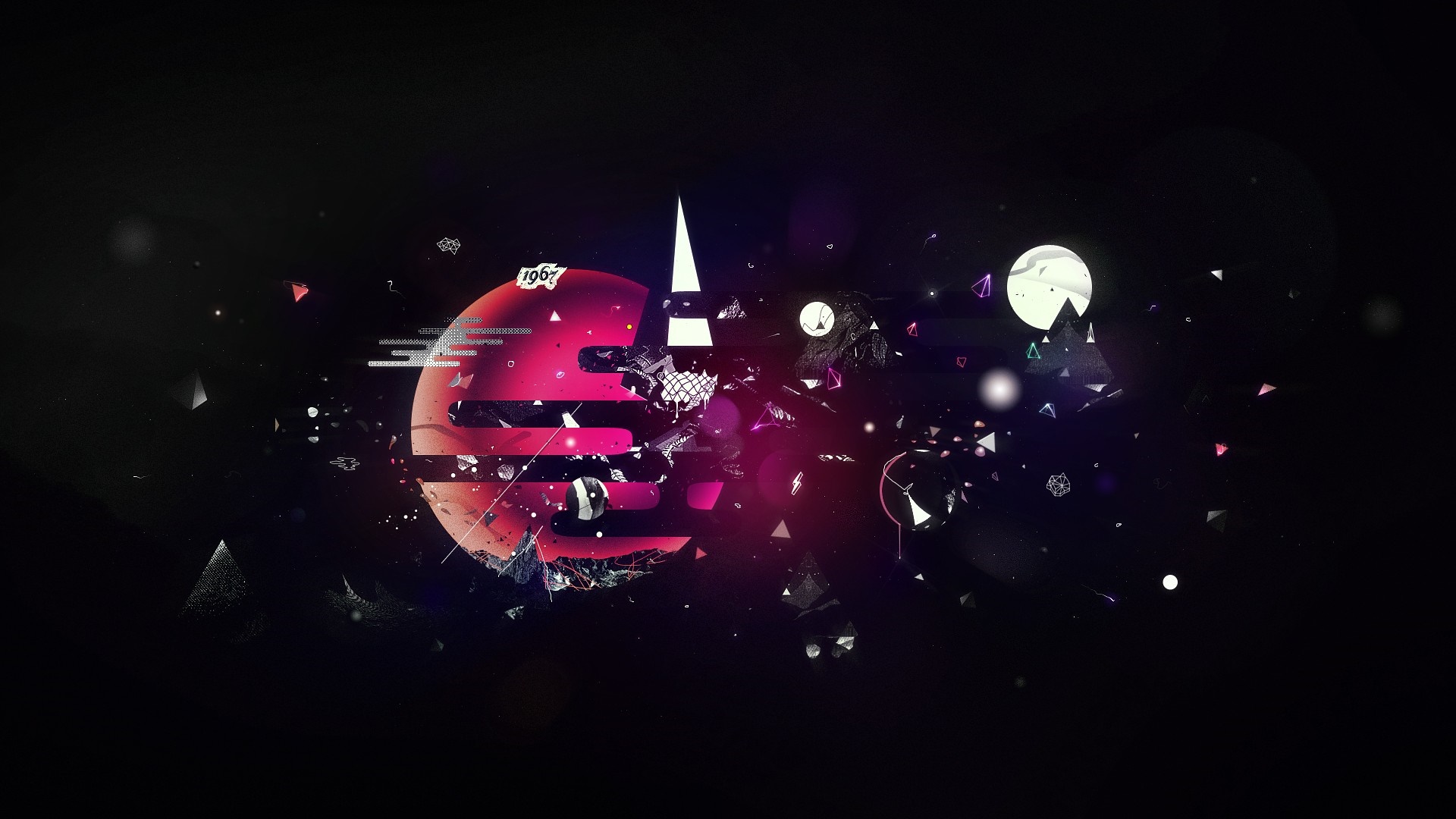 Abstract red sphere with geometric shapes and light HD Wallpaper
