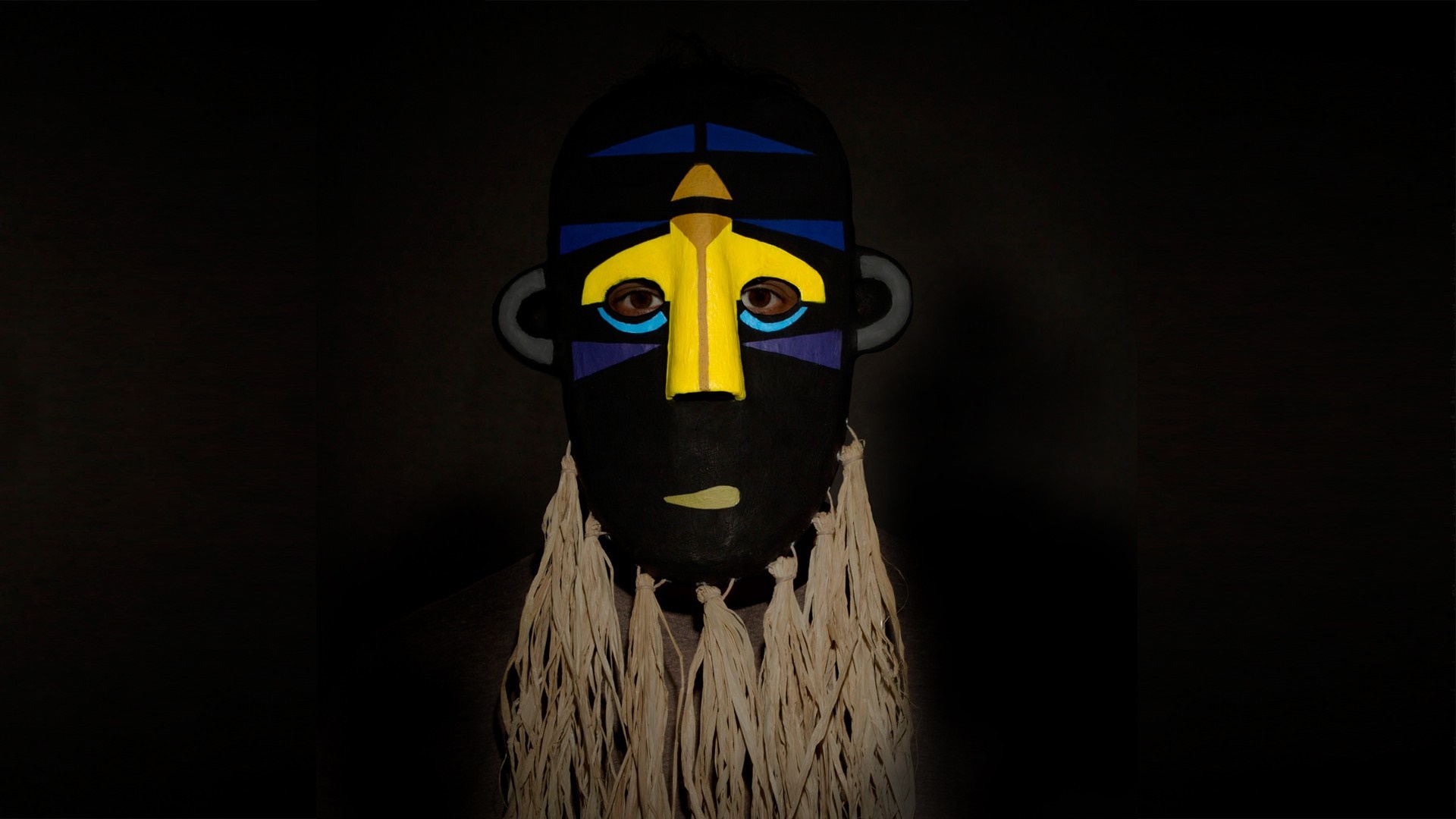 SBTRKT mask with blue and yellow accents HD Wallpaper