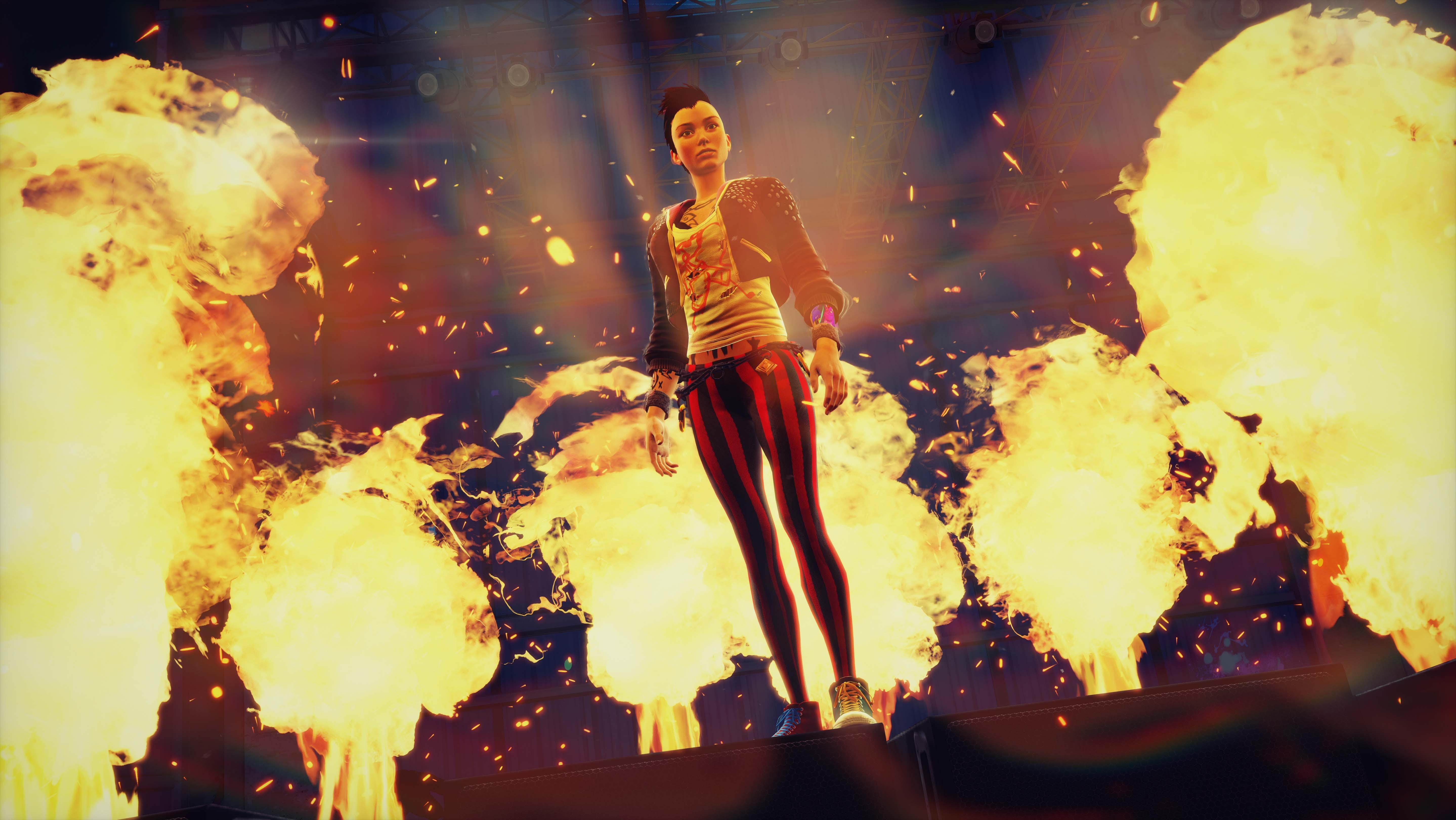 Sunset Overdrive character on stage with explosions HD Wallpaper