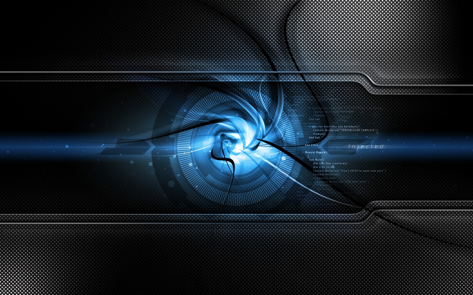 Abstract Blue and Black Digital Art with Code HD Wallpaper
