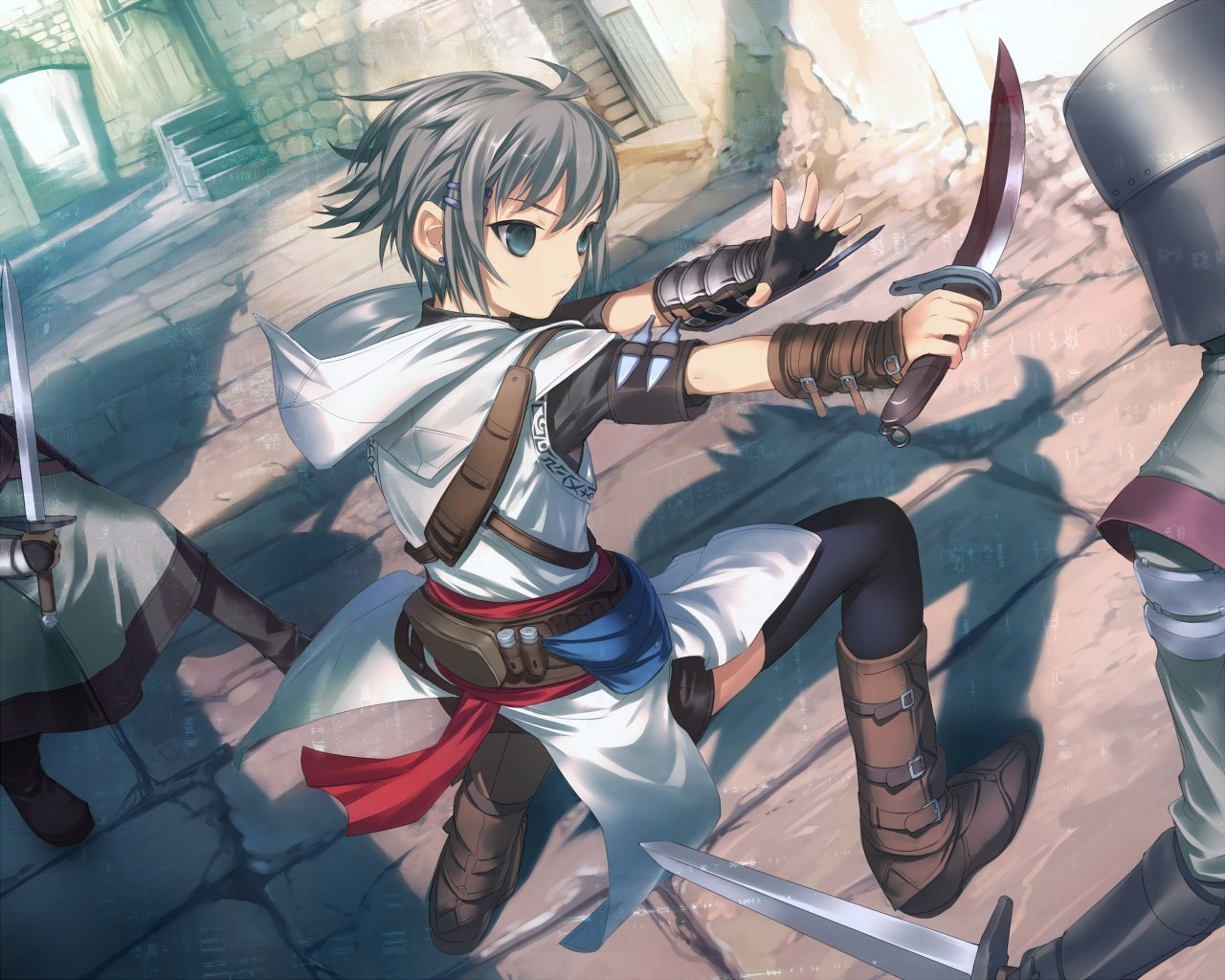 Anime character with knives in a fight HD Wallpaper
