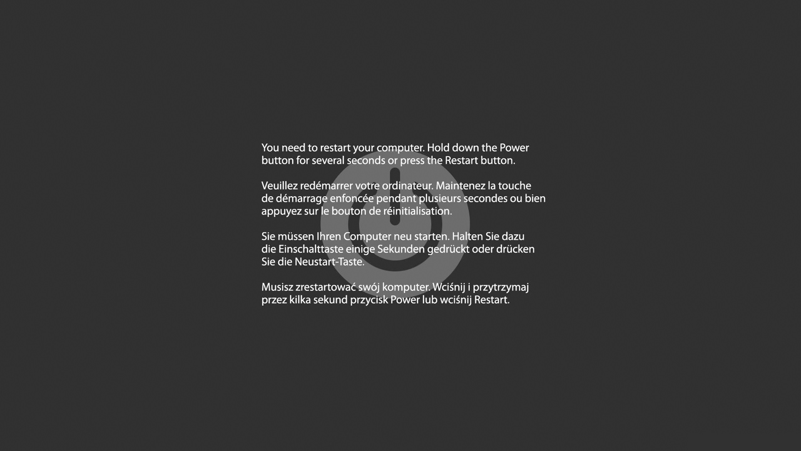 Computer restart message with power icon HD Wallpaper