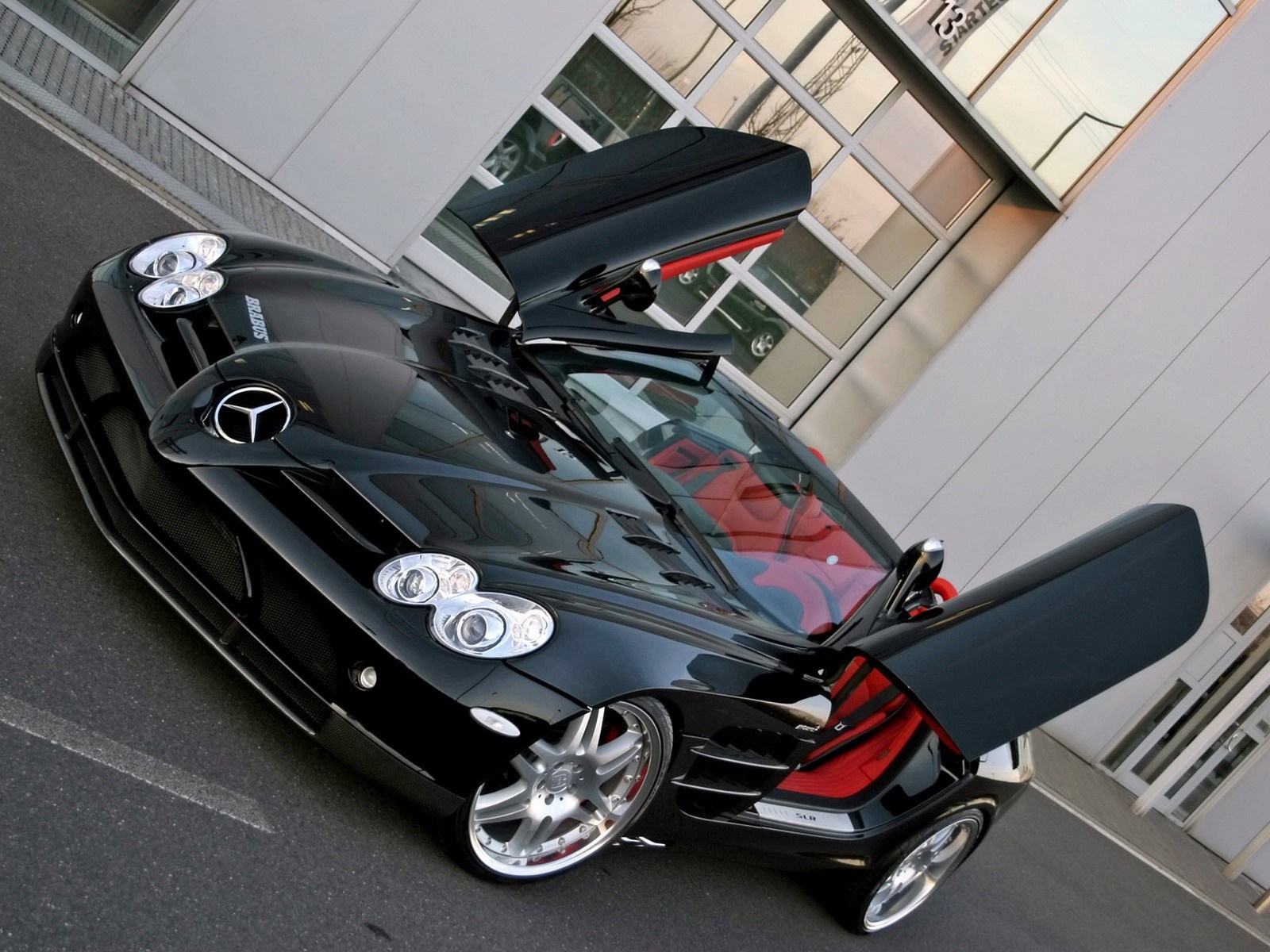 Black Brabus SLR McLaren Roadster with Doors Open HD Wallpaper