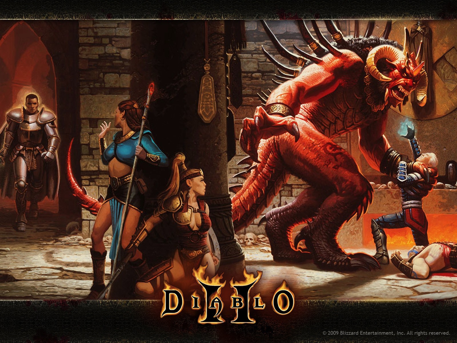 Diablo II characters fighting a demon HD Wallpaper