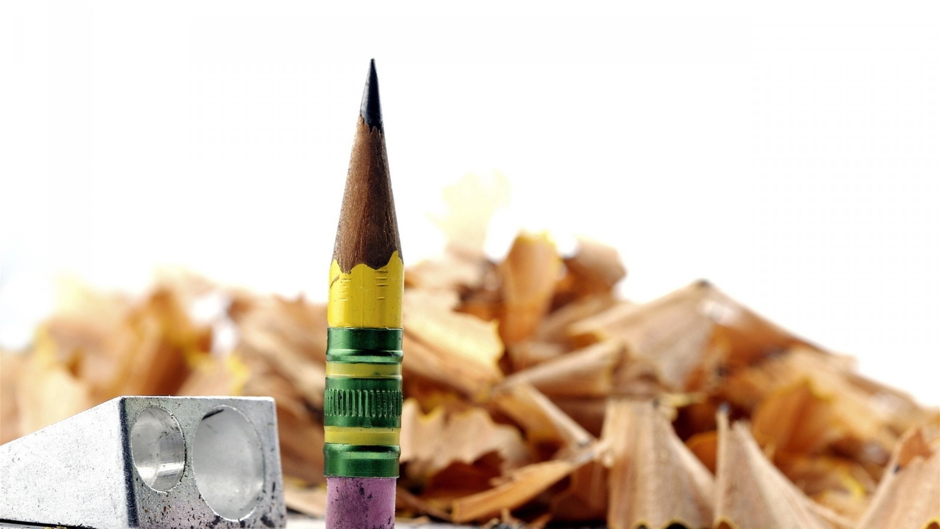Pencil shavings, pencil, and pencil sharpener HD Wallpaper