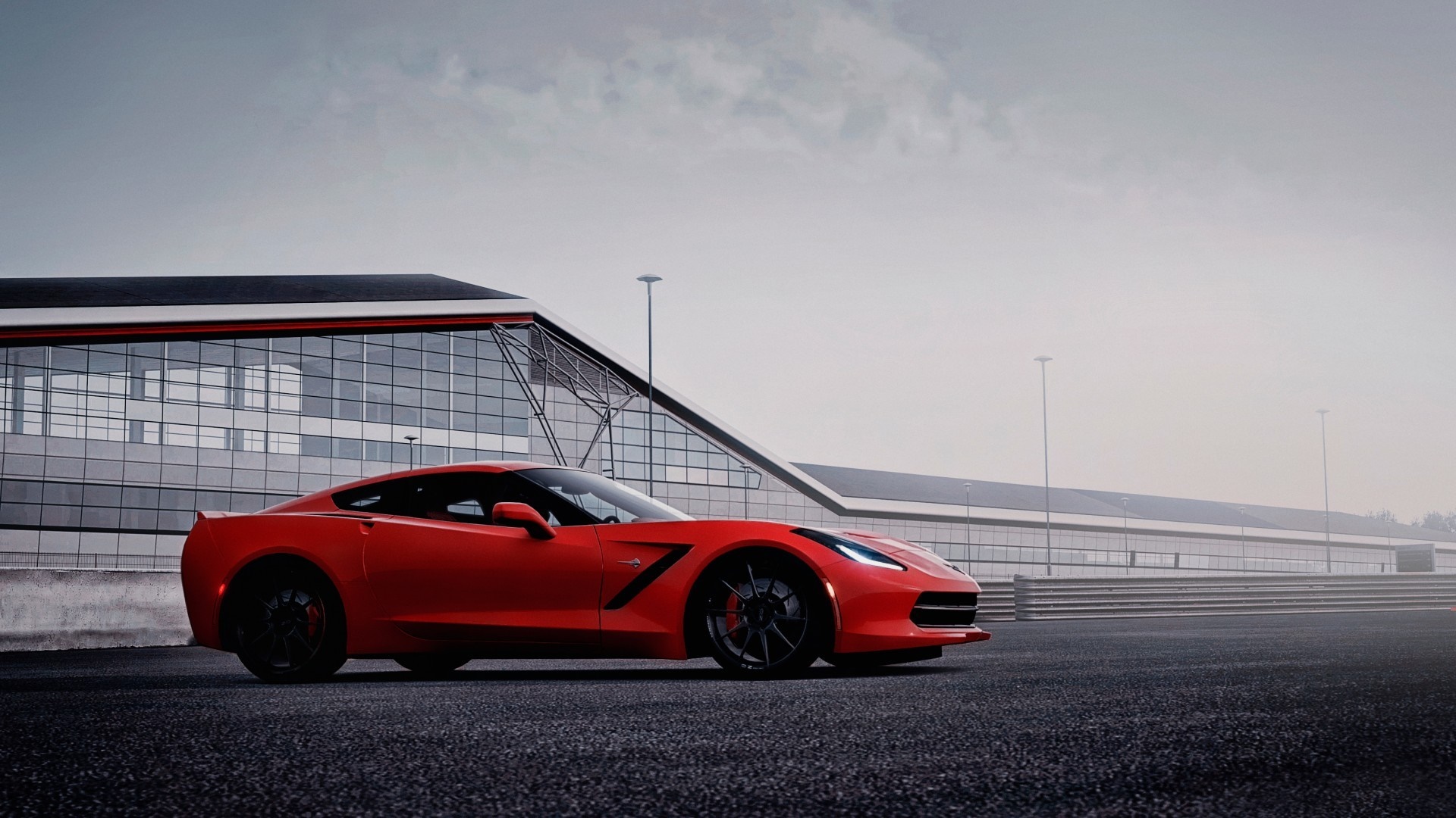 Red Chevrolet Corvette C7R on asphalt HD Wallpaper