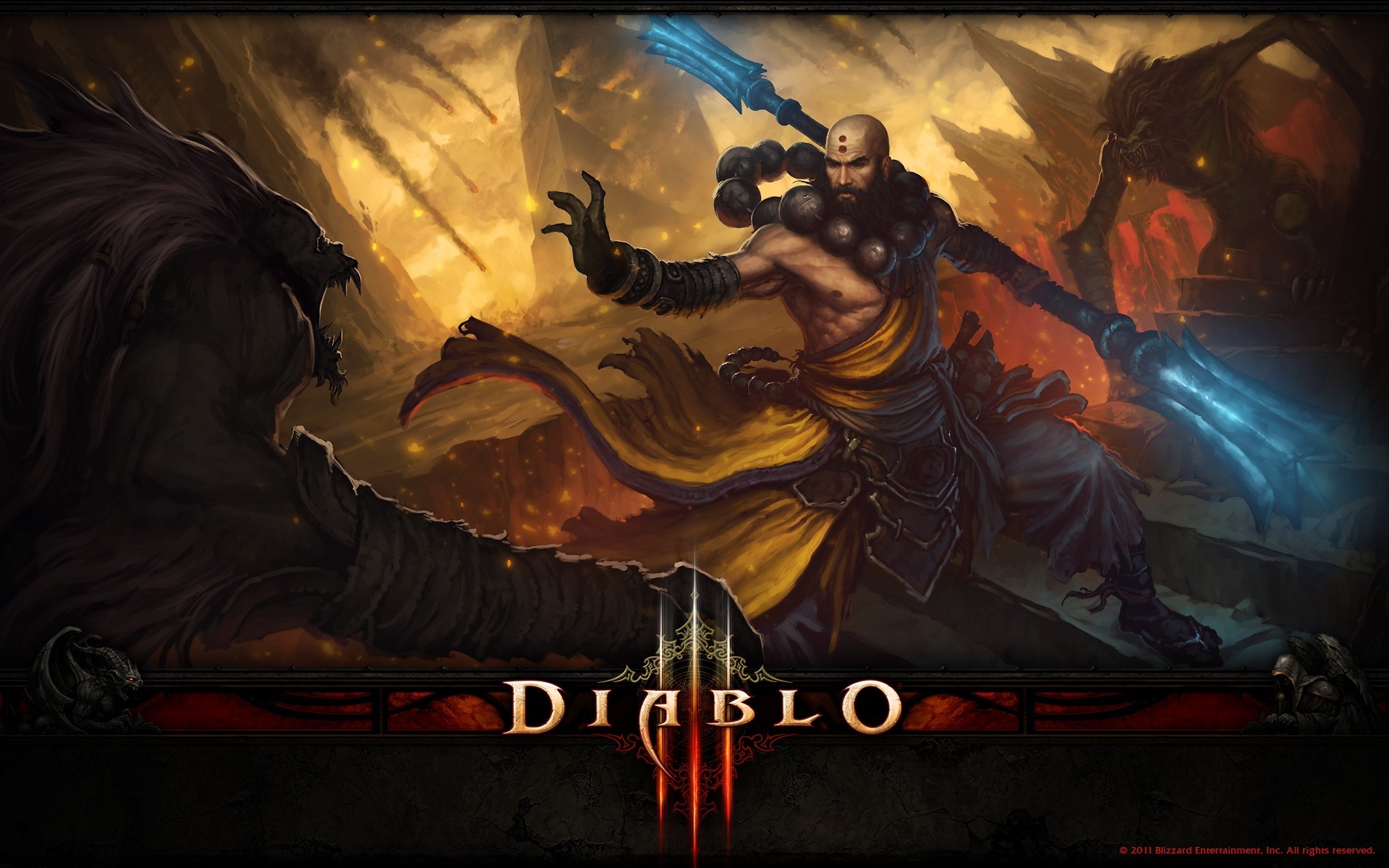 Monk fighting a monster in Diablo III HD Wallpaper