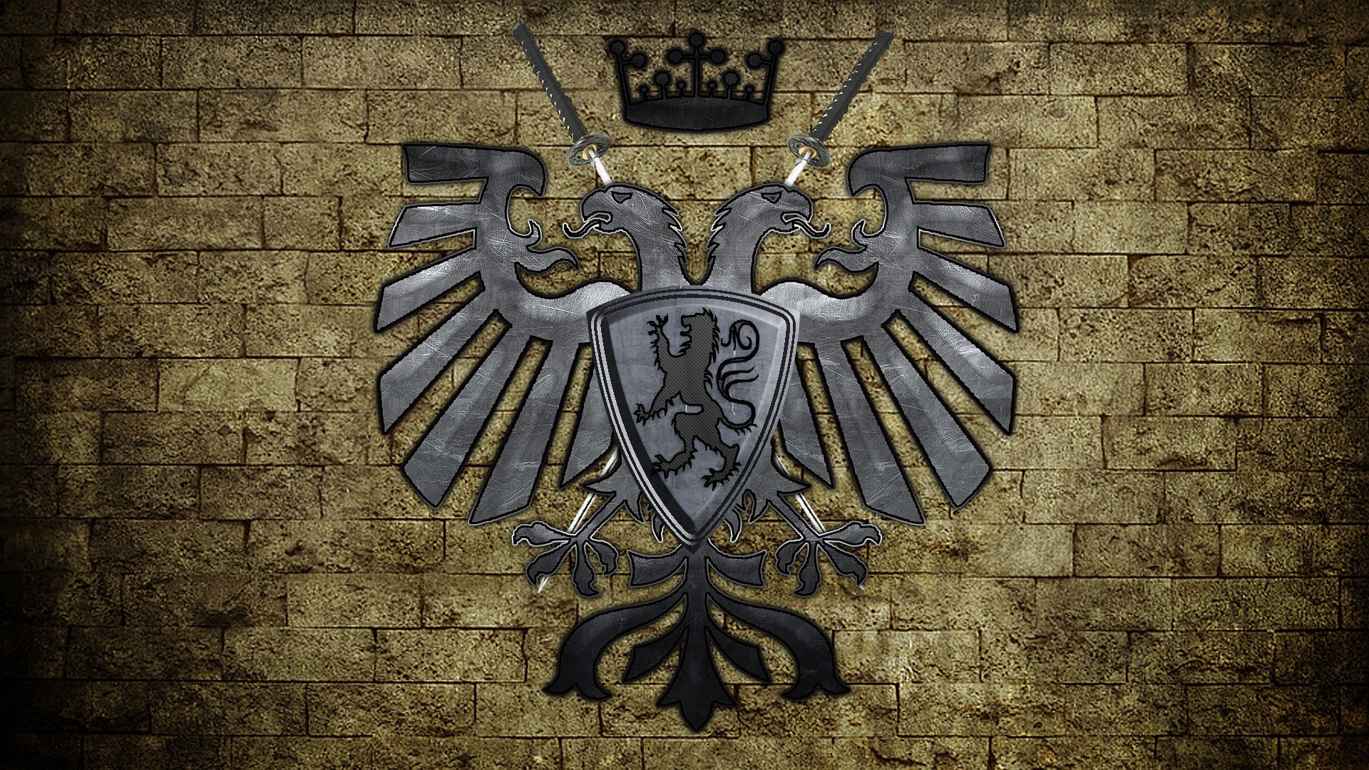 Double-headed eagle coat of arms with swords and crown HD Wallpaper