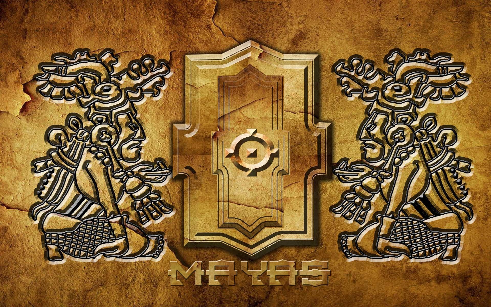Mayan Glyphs and Emblem on Textured Background HD Wallpaper