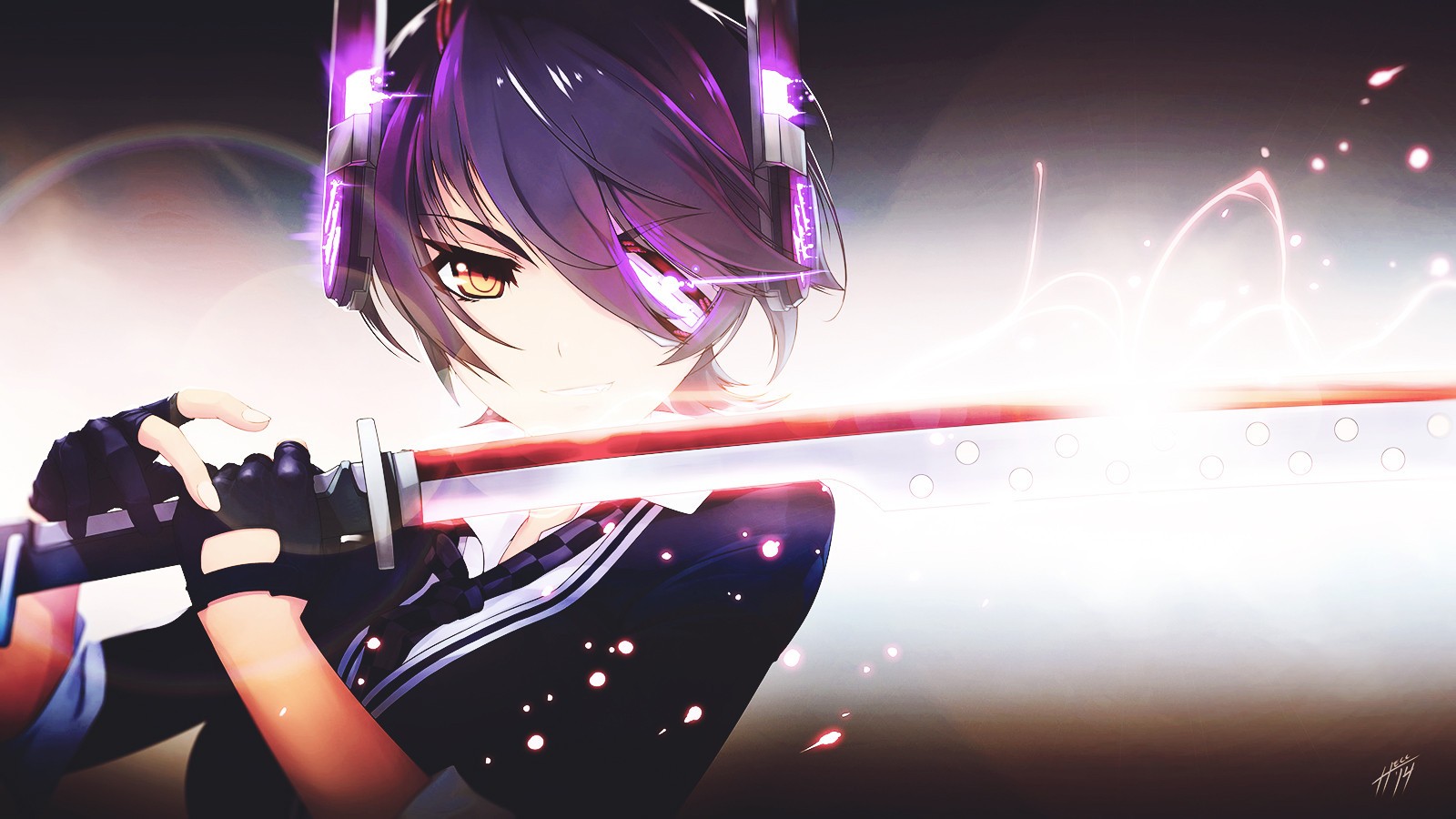 Tenryuu from Kantai Collection with a glowing sword HD Wallpaper