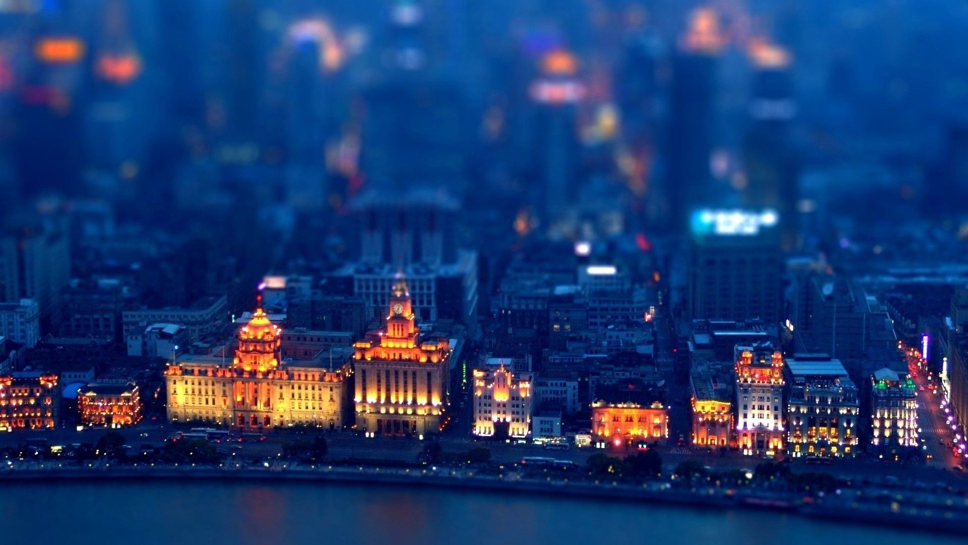 Shanghai cityscape with illuminated buildings at night HD Wallpaper