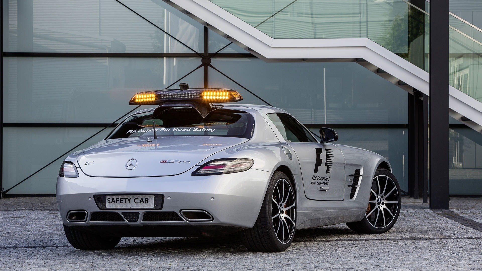 Mercedes Benz SLS AMG Safety Car with Amber Lights HD Wallpaper