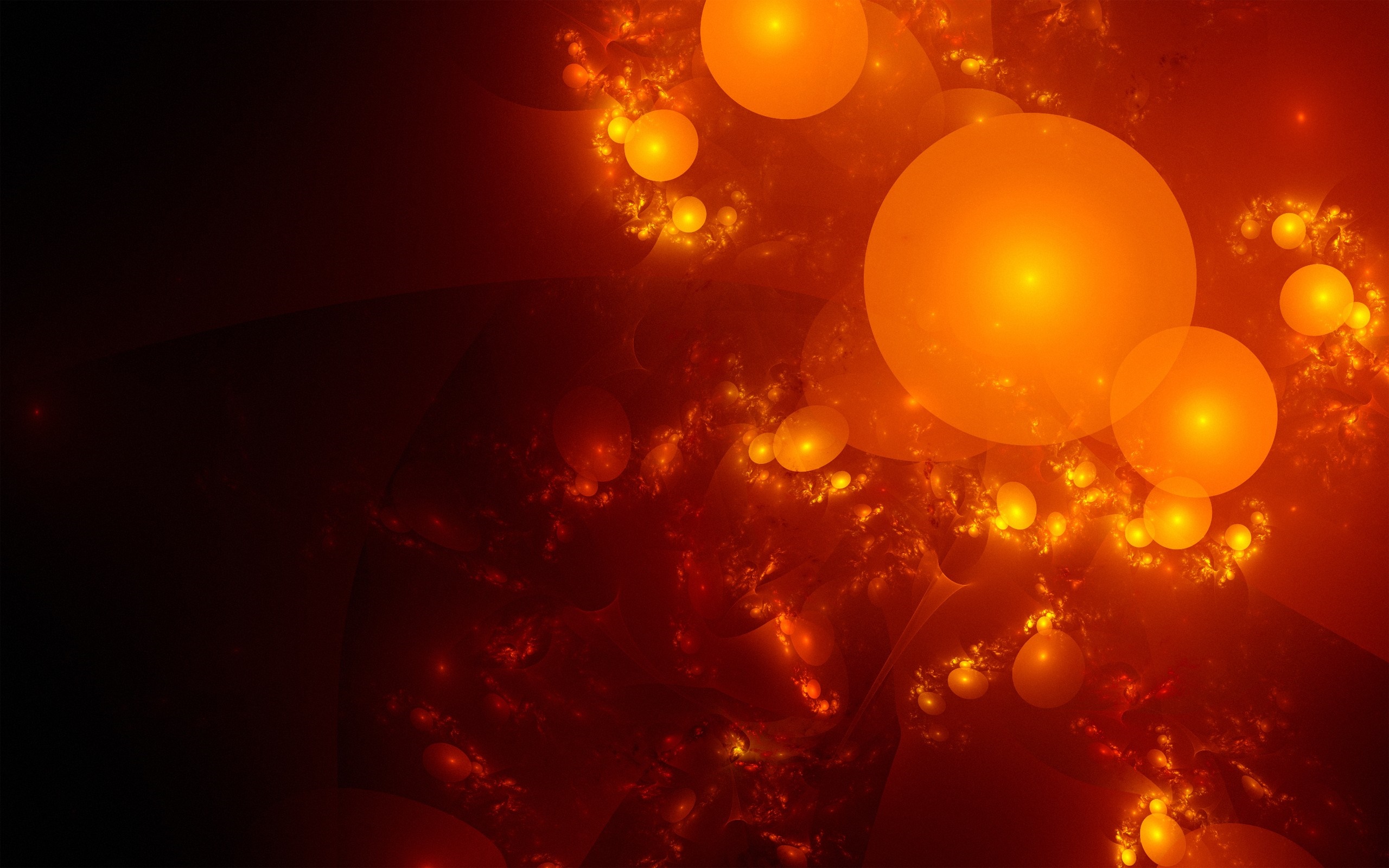 Abstract orange and red fractal spheres in darkness HD Wallpaper
